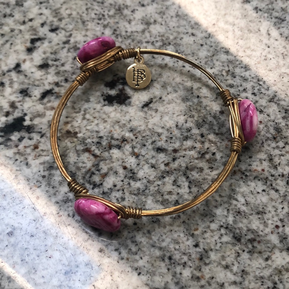 Bourbon and Bowties pink stone wire bangle